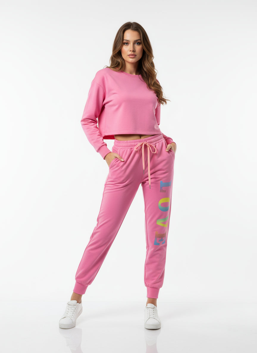 Trousers with a love design on the sides