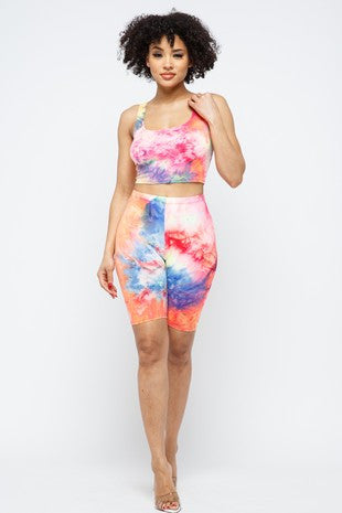 CROP TOP TIE DYE WE BIKER SHORT SET
